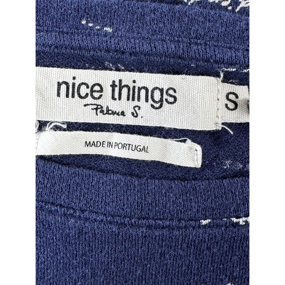 Nice Things Paloma S Anthropologie Top Womens Small Navy White French Script - Picture 5 of 14